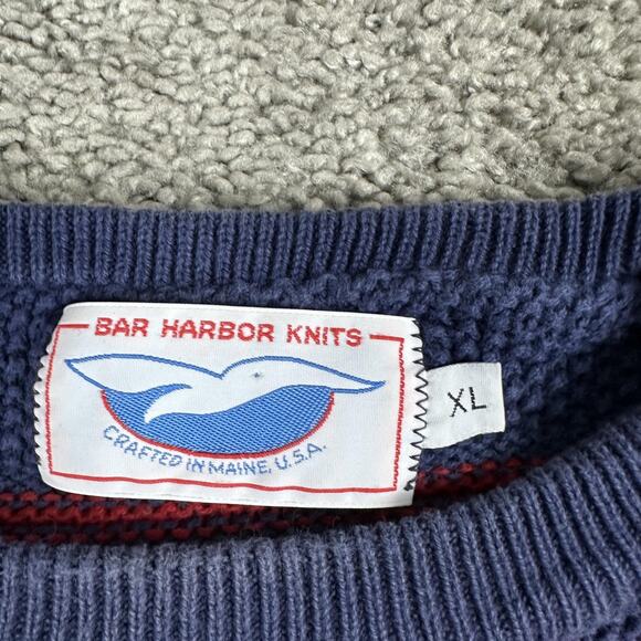 Bar Harbor Knits Sweater Mens XL Blue Red Striped Cotton Crewneck Made in USA - Picture 4 of 11